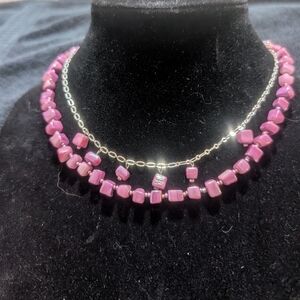 Beautiful pink beaded choker necklace featuring square-cut beads with a subtle